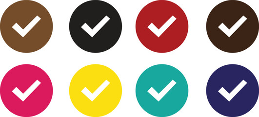 Eight colorful circles with white checkmarks inside for selection or confirmation
