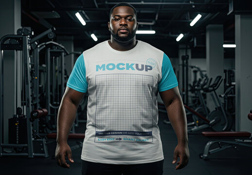 Plus Size Man Fitness T Shirt Workout Gym Mockup