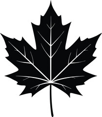 Maple Leaf Silhouette: A striking, high-contrast silhouette of a maple leaf, rendered in bold black against a neutral backdrop, highlighting the leaf's intricate details and iconic shape.