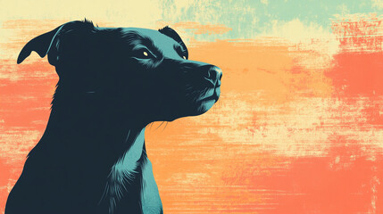 Black dog profile in artistic style against colorful background  