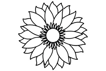 Outlined Floral Blossom with Layered Petals and Defined Center in Black and White