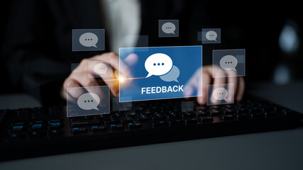 Customer or business team feedback system highlighting comments, opinions, evaluations, reviews,...