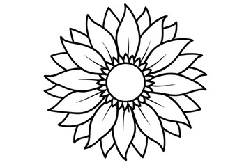 Minimalist Sunflower Outline with Petals, Round Center, and Geometric Design, Black and White