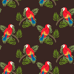 Colorful tropical parrots seamless pattern design for fabric and decor.