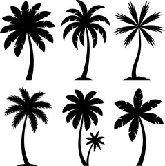 Palm Tree Silhouette Vector Collection – Tropical Island Coconut Trees Set