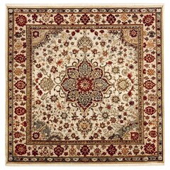 A classic oriental floral patterned rug in red beige and cream colors isolated on transparent background