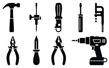 Fototapeta premium Silhouette Collection of Common Hand Tools in Vector Format