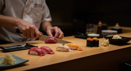 Sushi Chef Preparing Authentic Japanese Cuisine A Culinary Masterpiece
