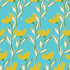 Cute vector floral seamless pattern. Colorful flowers background. Trendy repeat texture for fashion print, wallpaper or fabric.