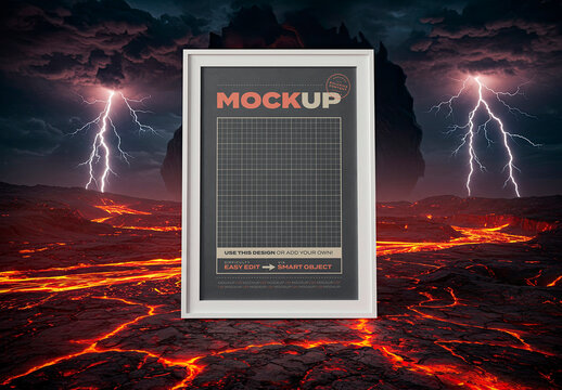 Poster Frame Mockup on Electric Storm and Volvano Lava