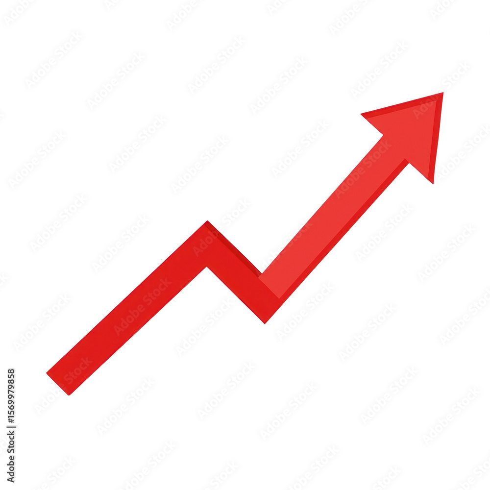 Poster red arrow graph showing upward trend isolated on transparent background