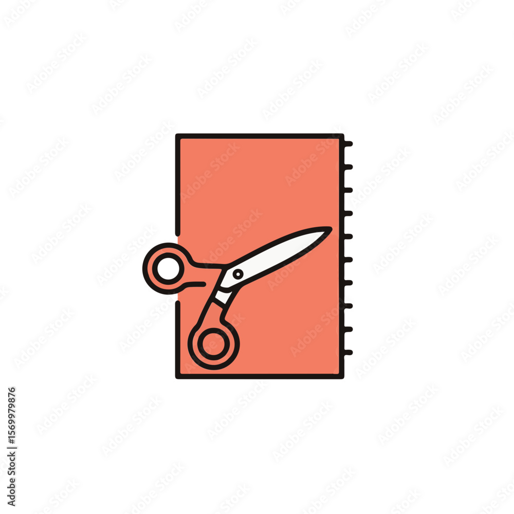 Poster scissors cutting a rectangular paper.