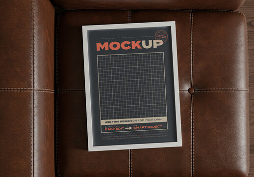 Poster Image Mockup on Leather Sofa