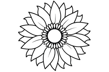 Stylized sunflower illustration with bold black outlines suitable for coloring books or design elements