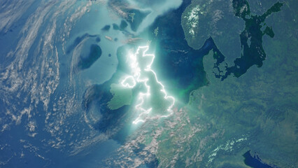 Realistic Earth Glowing Borders United Kingdom