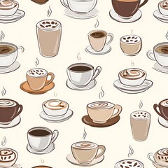 Obraz premium Seamless pattern of various coffee drinks in cups.