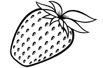 Line Art Depiction of a Strawberry with Seeds and Leaves Illustration Isolated