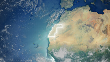 Realistic Earth Glowing Borders Western Sahara