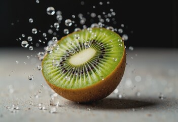 Carbonated kiwi fruit exploding with natural fizz and gas bubble spray