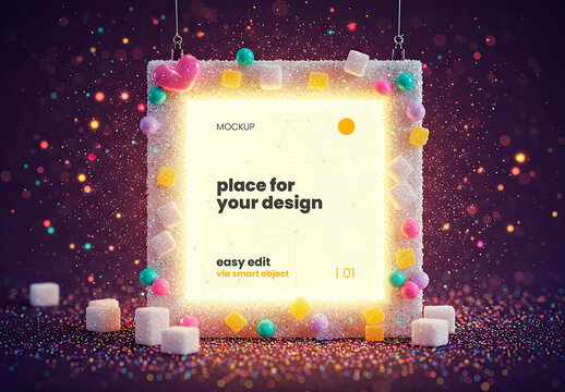 Square Sugar Sweet Image Frame Mockup