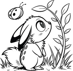 Cute Adorable Rabbit Colouring Image Vector EPS Animal Illustration 