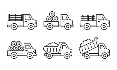 Farm truck line icon vector set, Editable stroke, Isolated on a white background