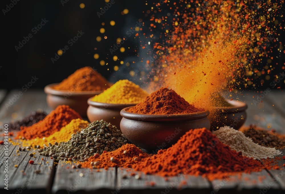 Poster magnetic spices levitating with an explosion of iron particles in a dynamic display