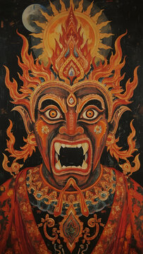 Fierce Rahu Thai Mythological Demon | Traditional Surreal Art