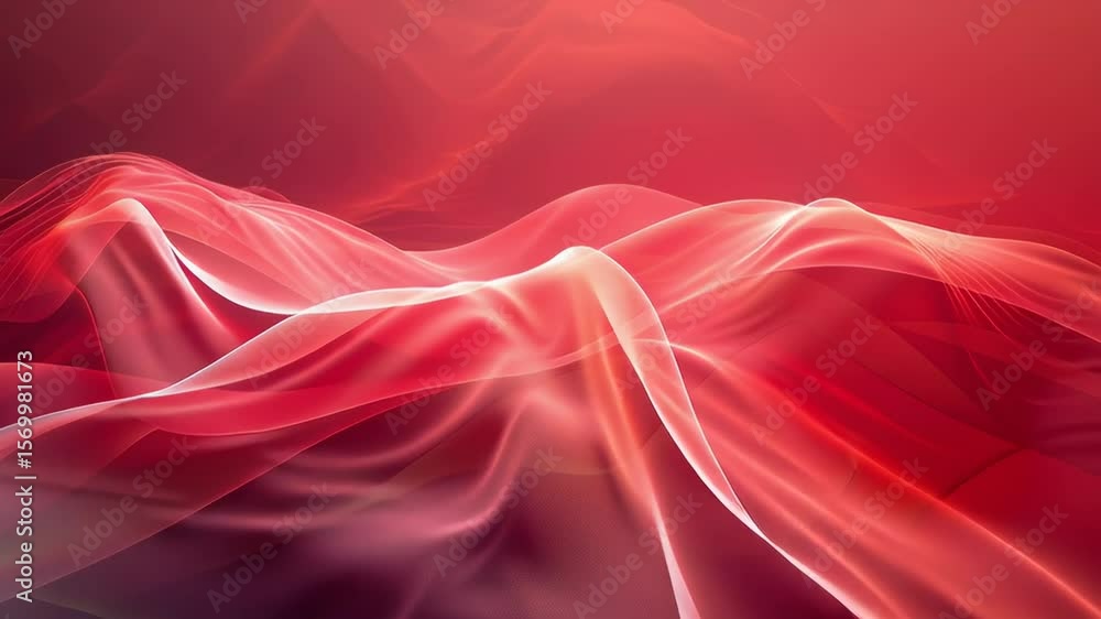 Poster abstract red silk cloth wave background. fluid moving fabric design with glowing lines and soft tran