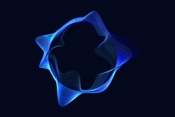 Circular glowing blue abstract soundwave, dynamic and futuristic wavy form. Visualization of audio energy, technology, music, or innovative digital design backgrounds.
