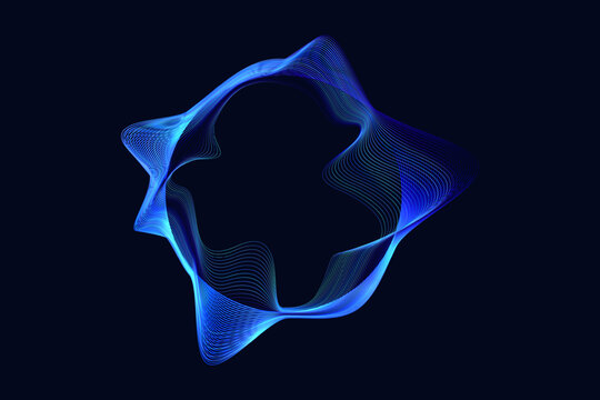 Circular glowing blue abstract soundwave, dynamic and futuristic wavy form. Visualization of audio energy, technology, music, or innovative digital design backgrounds.