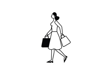Elegant Woman Walking with Shopping Bags in Black and White Silhouette Style Illustration for Fashion and Retail Concepts silhouette