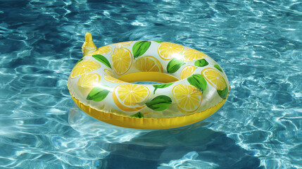 Lemon lounging on inflatable ring in pool
