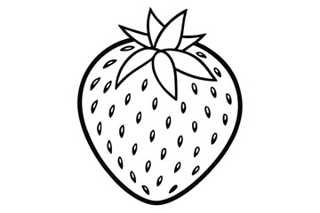 Outlined Strawberry Vector Image with Leaves and Seeds Ready to Color or Design