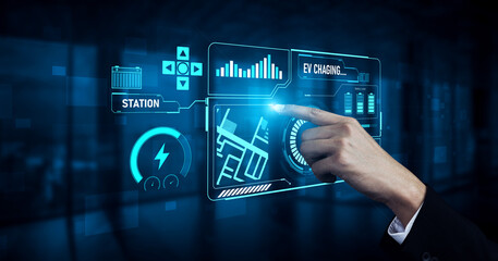 Charging interface for electric vehicles showing real-time battery level, charging status, power...