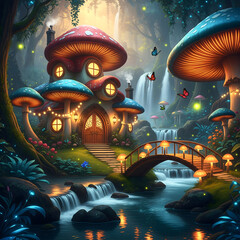 Enchanted Mushroom House in a Magical Forest