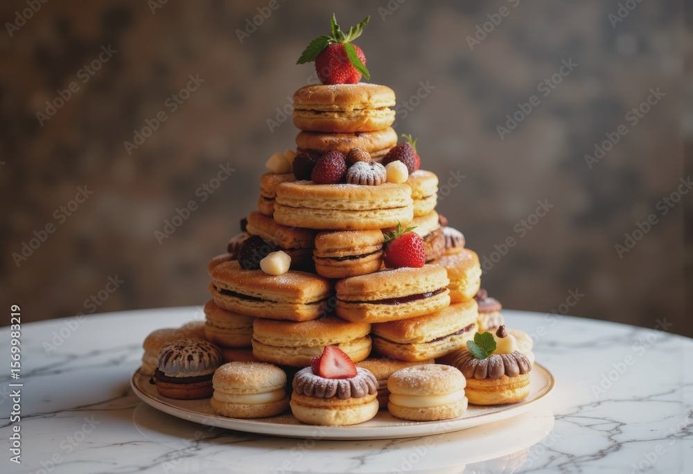 Poster stunning display of self-assembling food structures with macarons and fruits