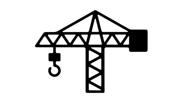 Tower crane or crane, construction, graphic animation. Alpha channel. Black. Transparent background motion design. 4K resolution