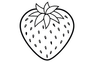 Simple Strawberry Outline with Seeds and Calyx, Drawing Style for Coloring Pages or Crafts