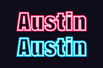 Fototapeta premium Austin USA city Name neon text on black background. Austin neon sign. Bright light signboard. Vector banner. 