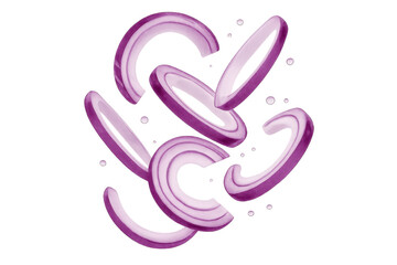 Sliced red onions isolated on transparent background, floating, close-up shot