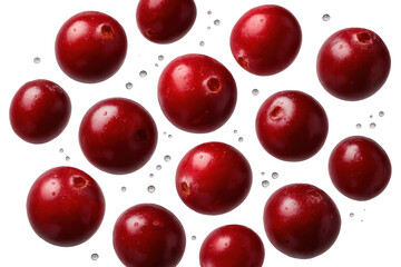 Ripe and juicy cranberries isolated on transparent background, vivid colors