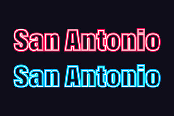 San Antonio neon text on black background. San Antonio city in USA. Vector text of San Antonio