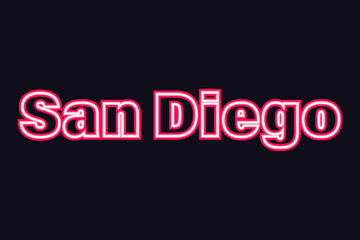 San Diego neon text on black background. San Diego city in USA. Vector text of San Diego