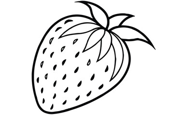 HandDrawn Strawberry Illustration Black Outline of a Juicy Berry with Seeds and Leaves