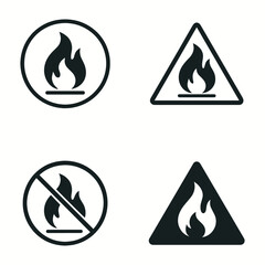 Flammable and Fire Hazard Warning Symbols Set
