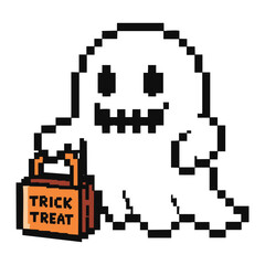 Pixel Art Ghost: Halloween Treat Bag, 8-bit Spooky Character, Festive Design Element