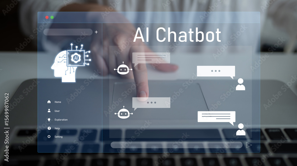 Poster ai chatbot interface facilitates communication, chatbot, and ai interaction for automated user suppo