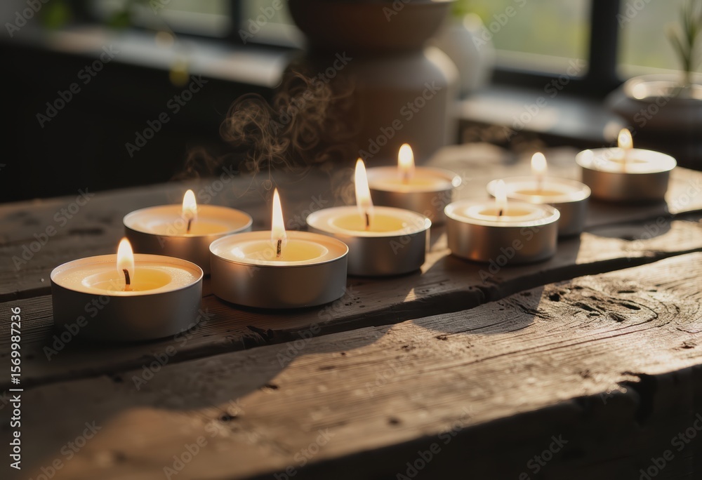 Aufkleber floating candles and diffusers creating a serene atmosphere with warm lighting
