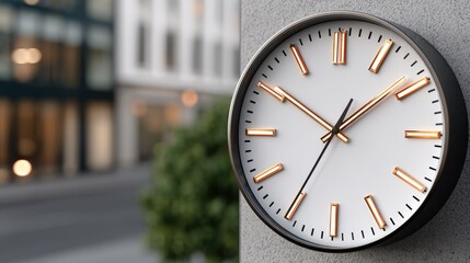 Floating in air, a futuristic clock emits neon lights against an abstract cityscape at night, with a blurred holographic display enhancing the sense of modernity and intrigue.